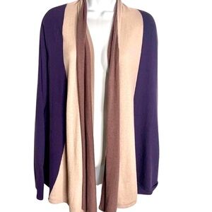 LOGO by Lori Goldstein Purple and Tan Cardigan